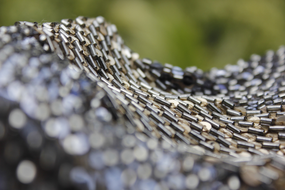 Silver bugle bead curved surface embroidery with bokeh — Imroz Fashions
