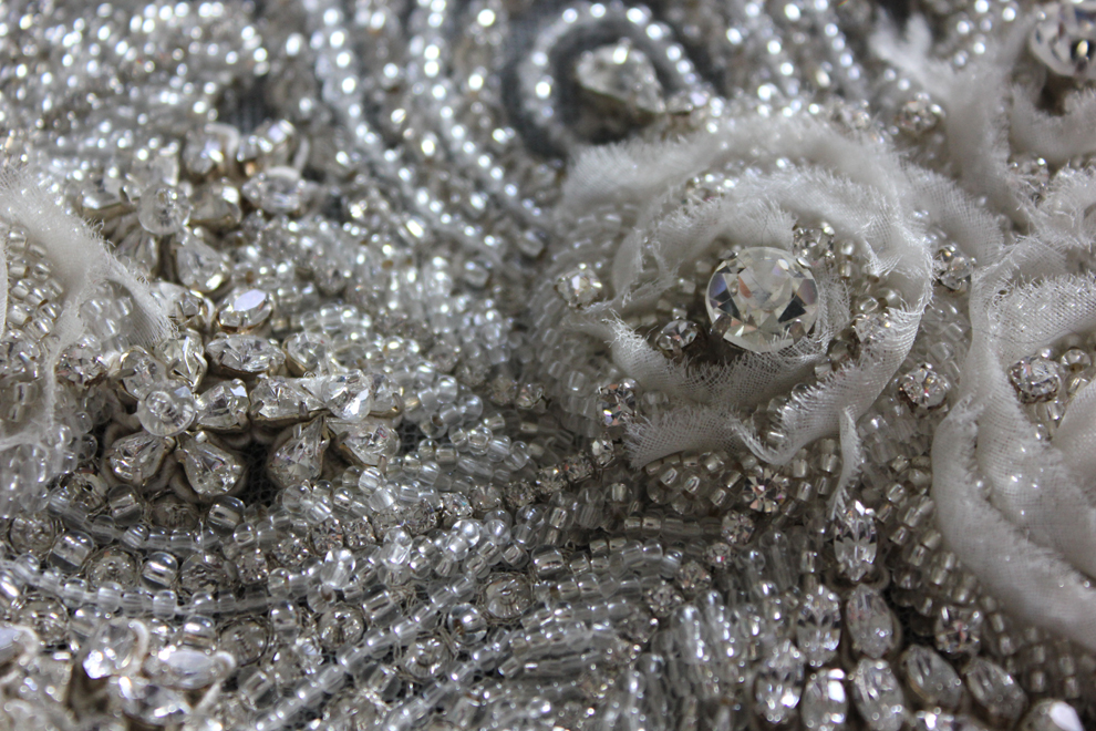 Dense white crystal and diamond bead hand embroidery — Imroz Fashions Mumbai