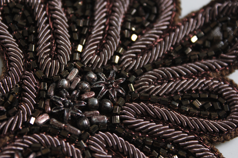 Deep mauve zardozi-style floral beading — Imroz Fashions