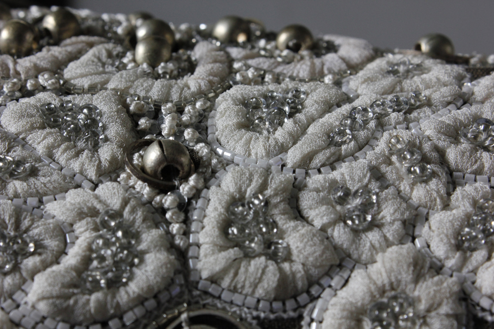 White velvet raised embroidery with silver beads and pearls — Imroz Fashions
