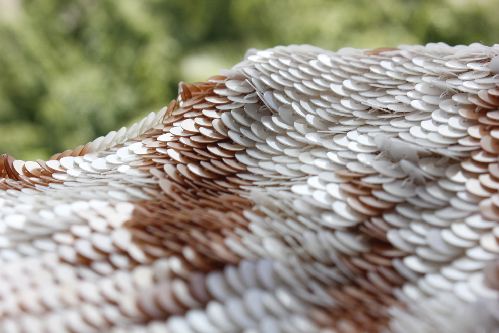 White and rose gold large sequin cascade embroidery — Imroz Fashions