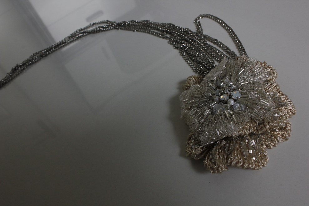 Grey fringe tassel embroidery detail — ethereal hand work by Imroz Fashions
