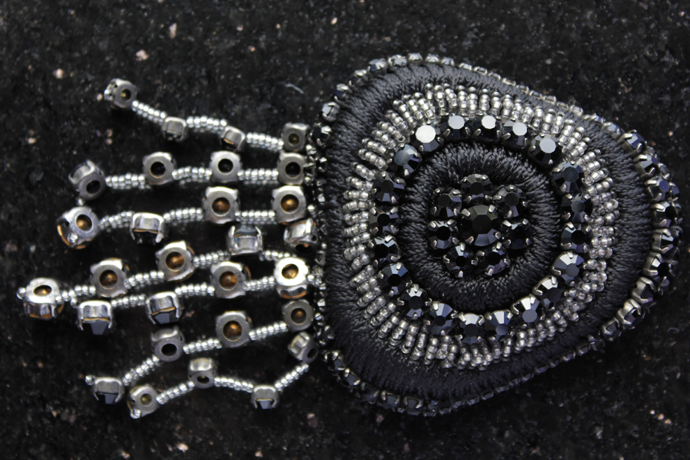 Dark navy hand beaded fringe embroidery on fabric — Imroz Fashions